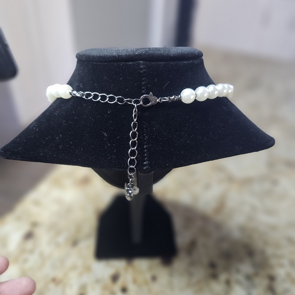 Pearl & Black Gothic Charm Necklace with Pink and Purple Accents - Picture 4 of 6